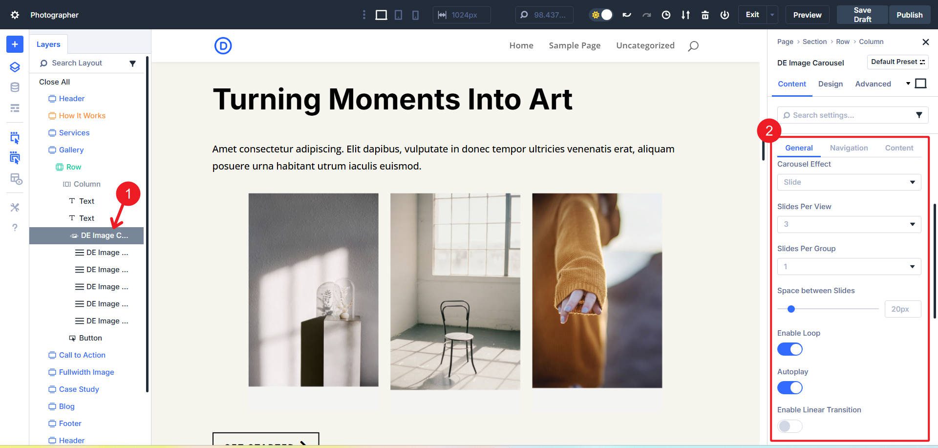 Image Carousel Effects and Spacing Between Settings