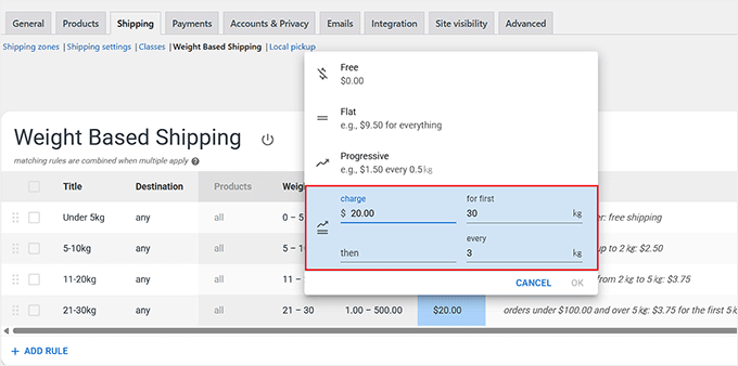 Add Flat + Progressive shipping price