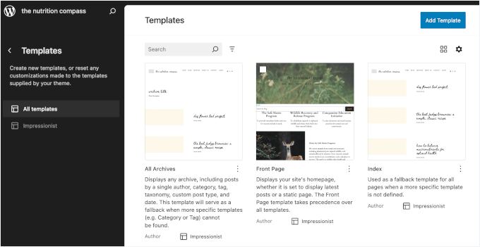 Selecting a template to add search function with live autocomplete