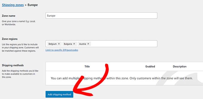 Click the Add Shipping Method button