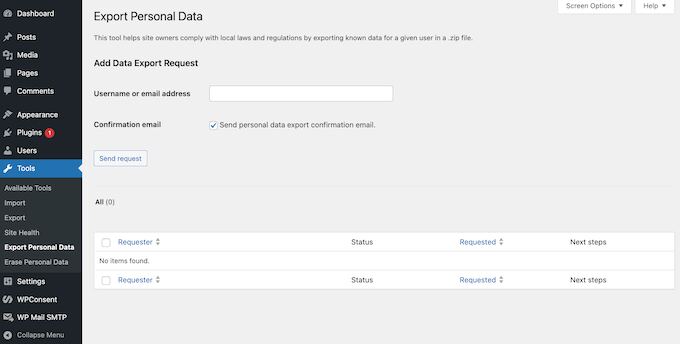 How to export or delete user data using the built-in WordPress tools