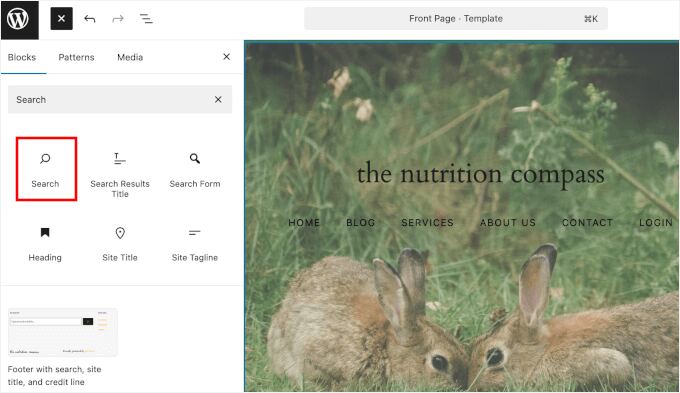 Adding the Search block in FSE