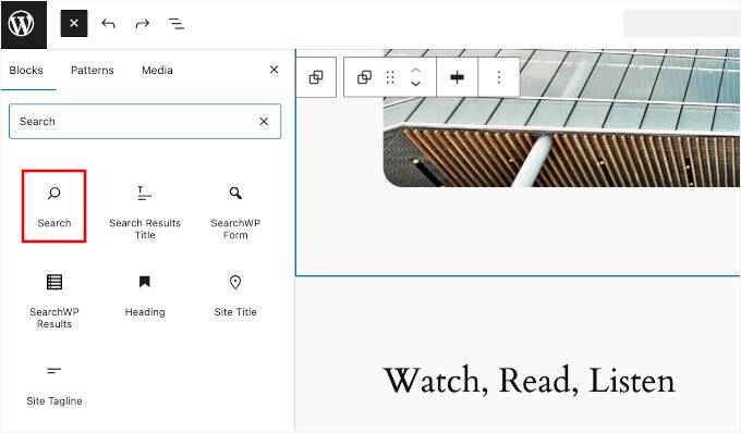 Adding the search block in FSE