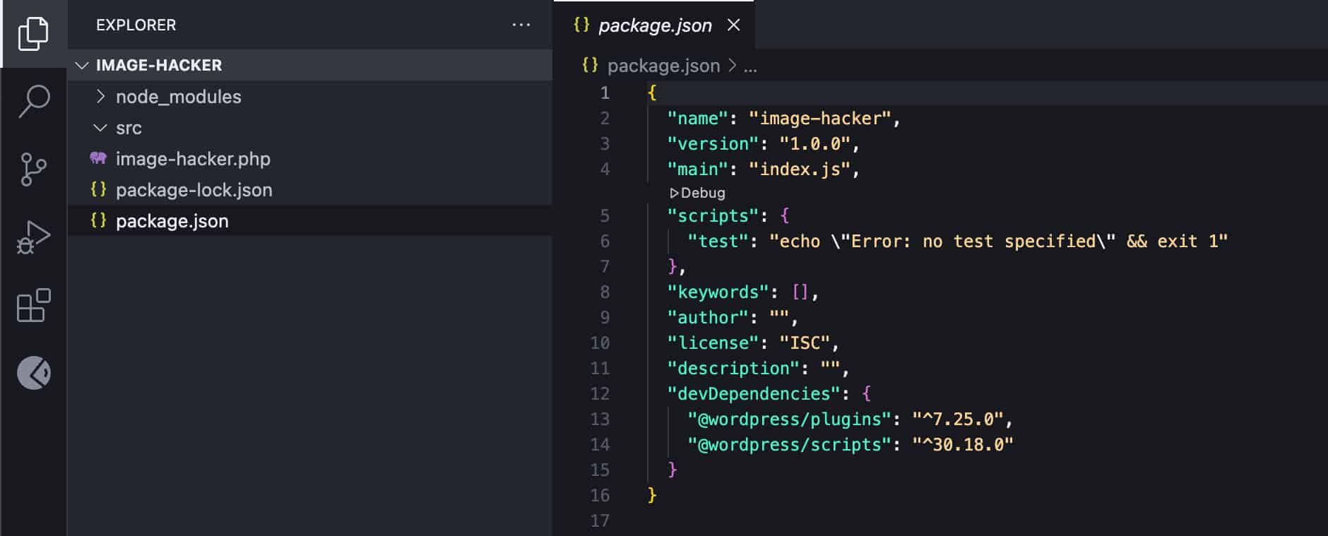 A screenshot of a Gutenberg plugin in Visual Studio Code