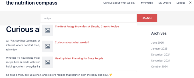 Previewing search bar with live autocomplete