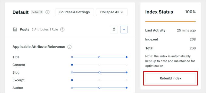 Rebuilding the search index in SearchWP