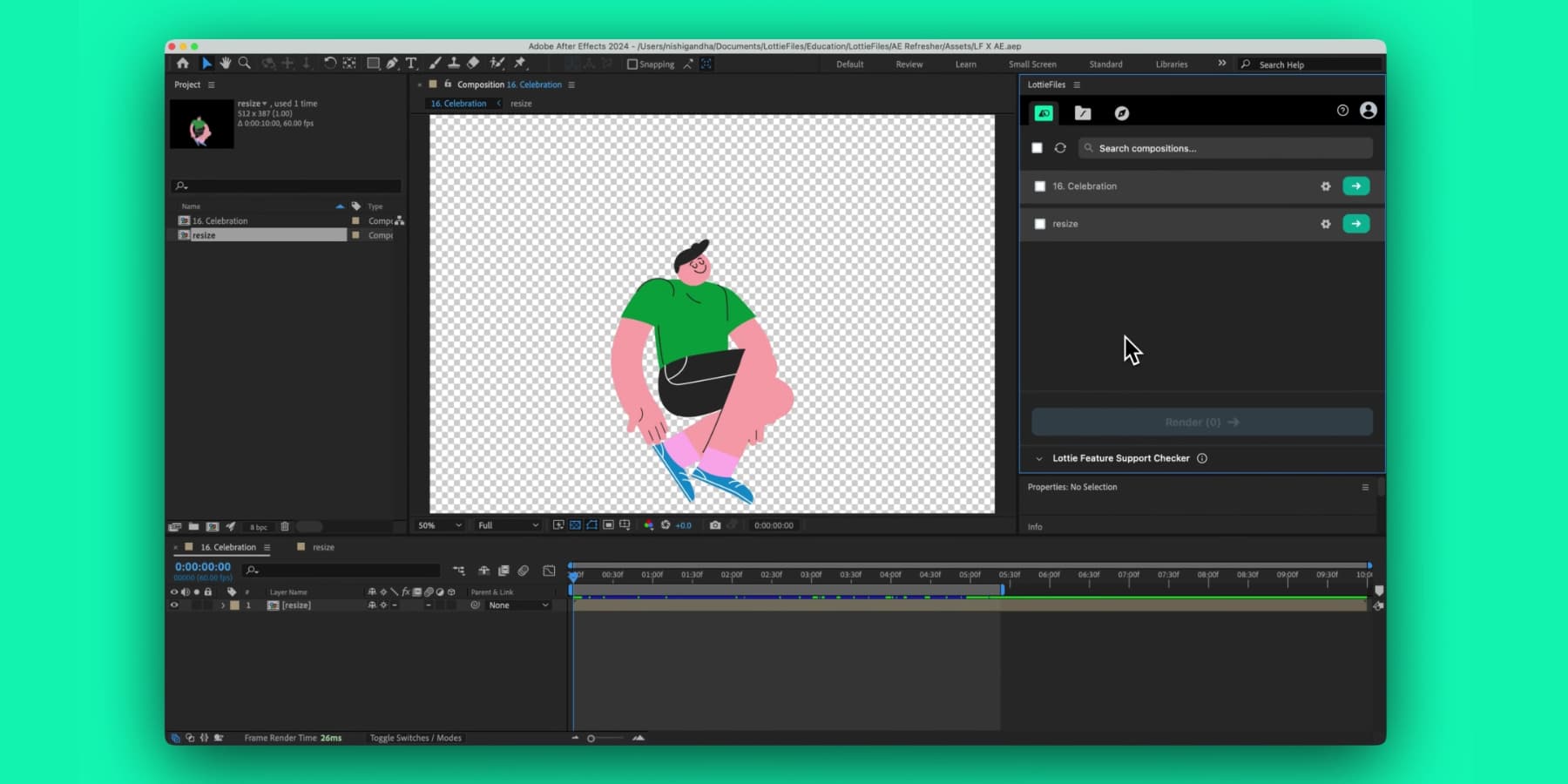 A screenshot of LottieFiles plugin in after effects, provided by LottieFiles Youtube Channel