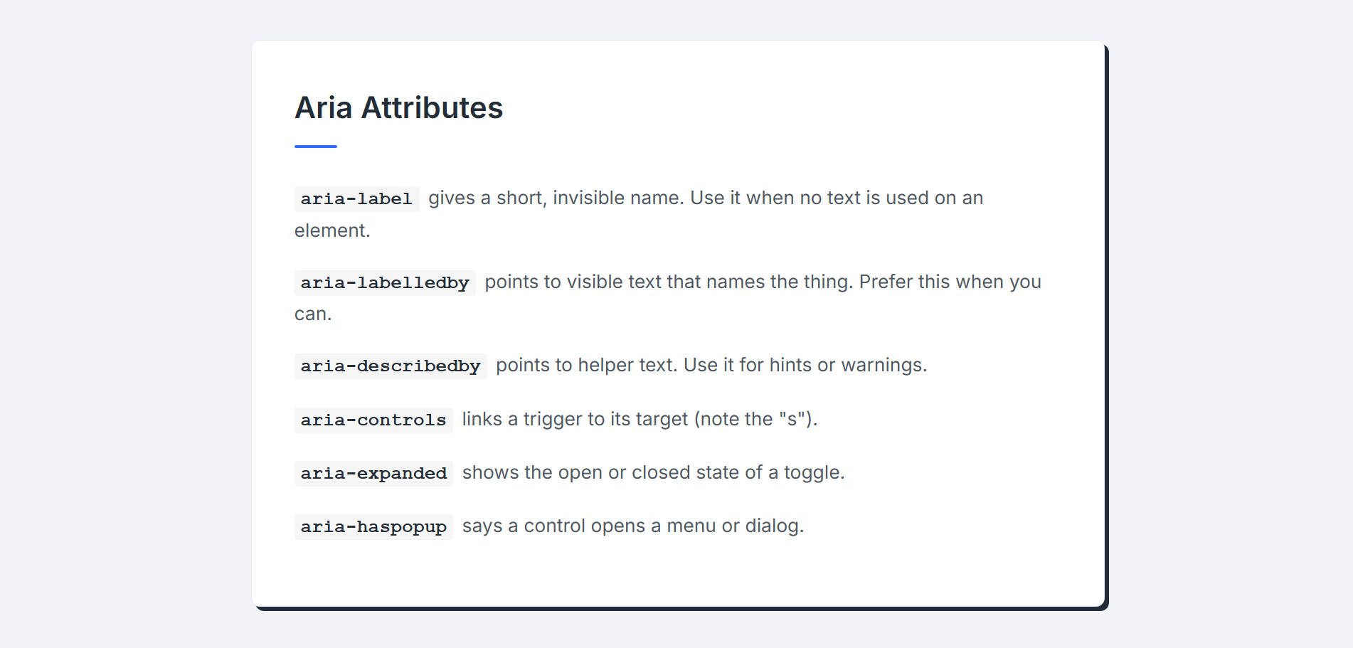 Aria Attributes Cheatsheet - Custom Attributes to Add to HTML