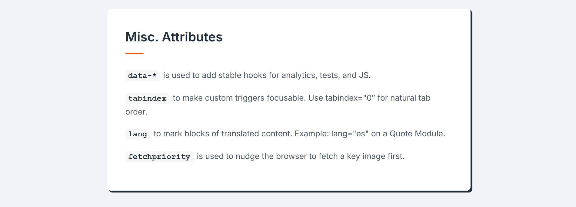 Misc and Other Attributes Cheatsheet - Custom Attributes to Add to HTML