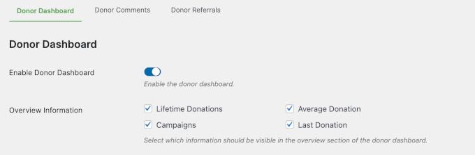 Overview in Donor Dashboard
