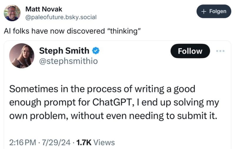 Tweets joking about solving problems while writing ChatGPT prompts