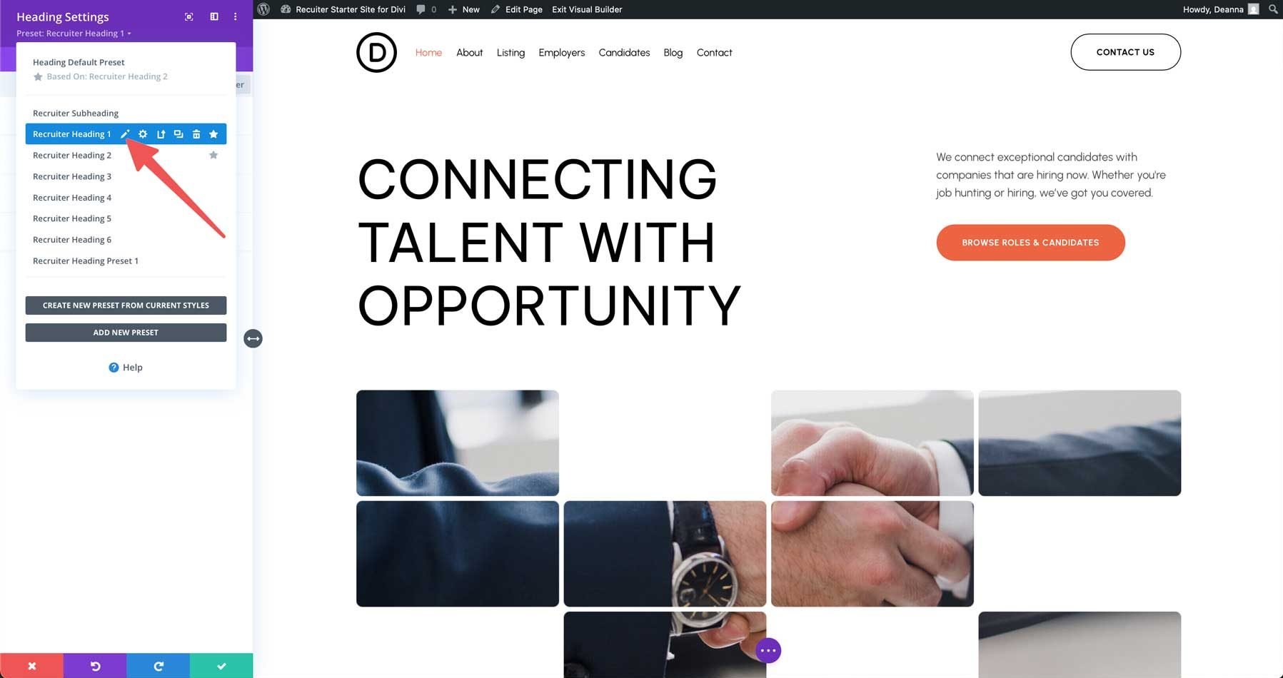 recruiter starter site for Divi