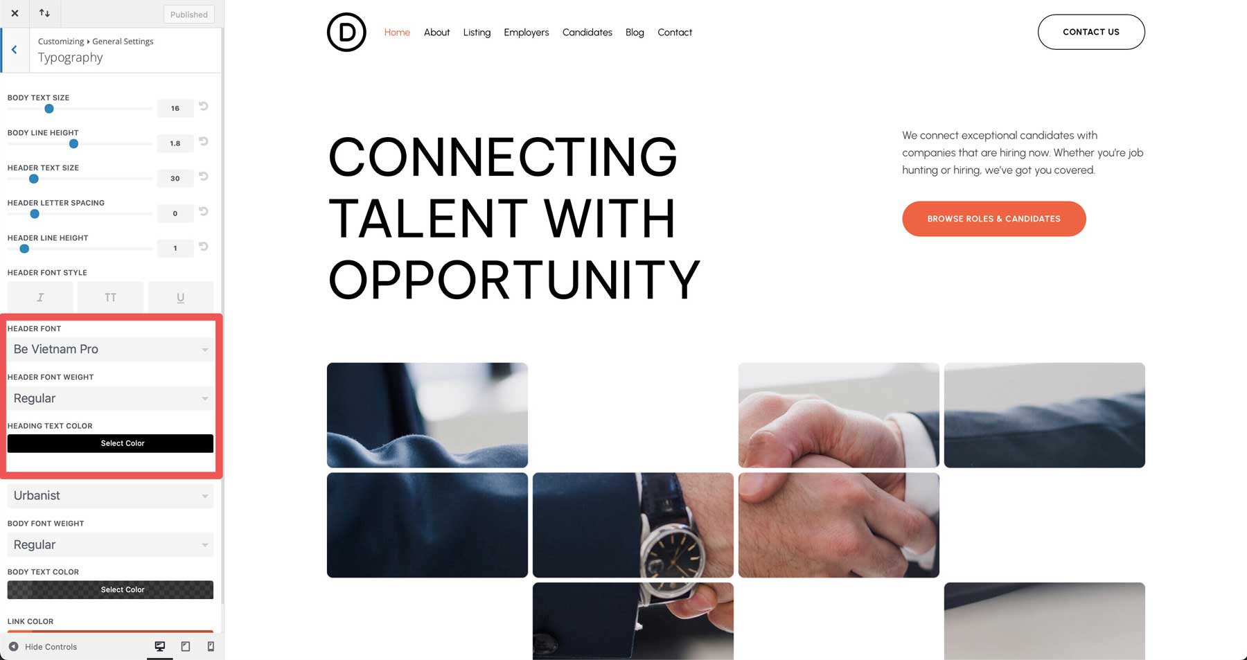 recruiter starter site for Divi