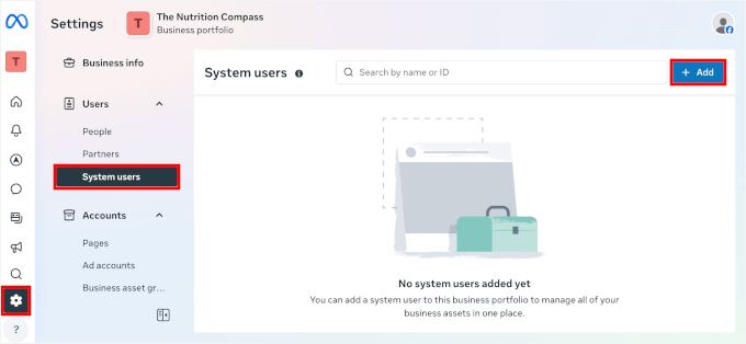 Adding a system user in Meta