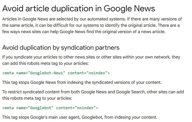 Google's content syndication guidelines