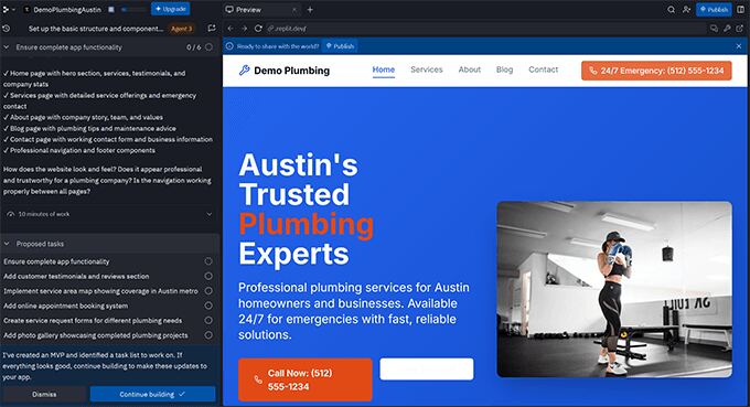 Replit coding with live preview