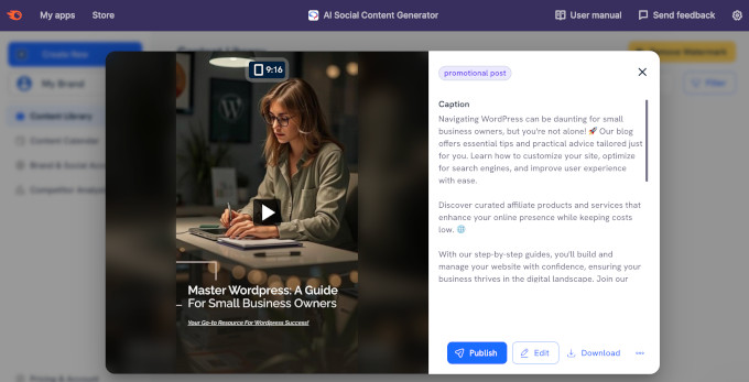 Semrush AI social post generator