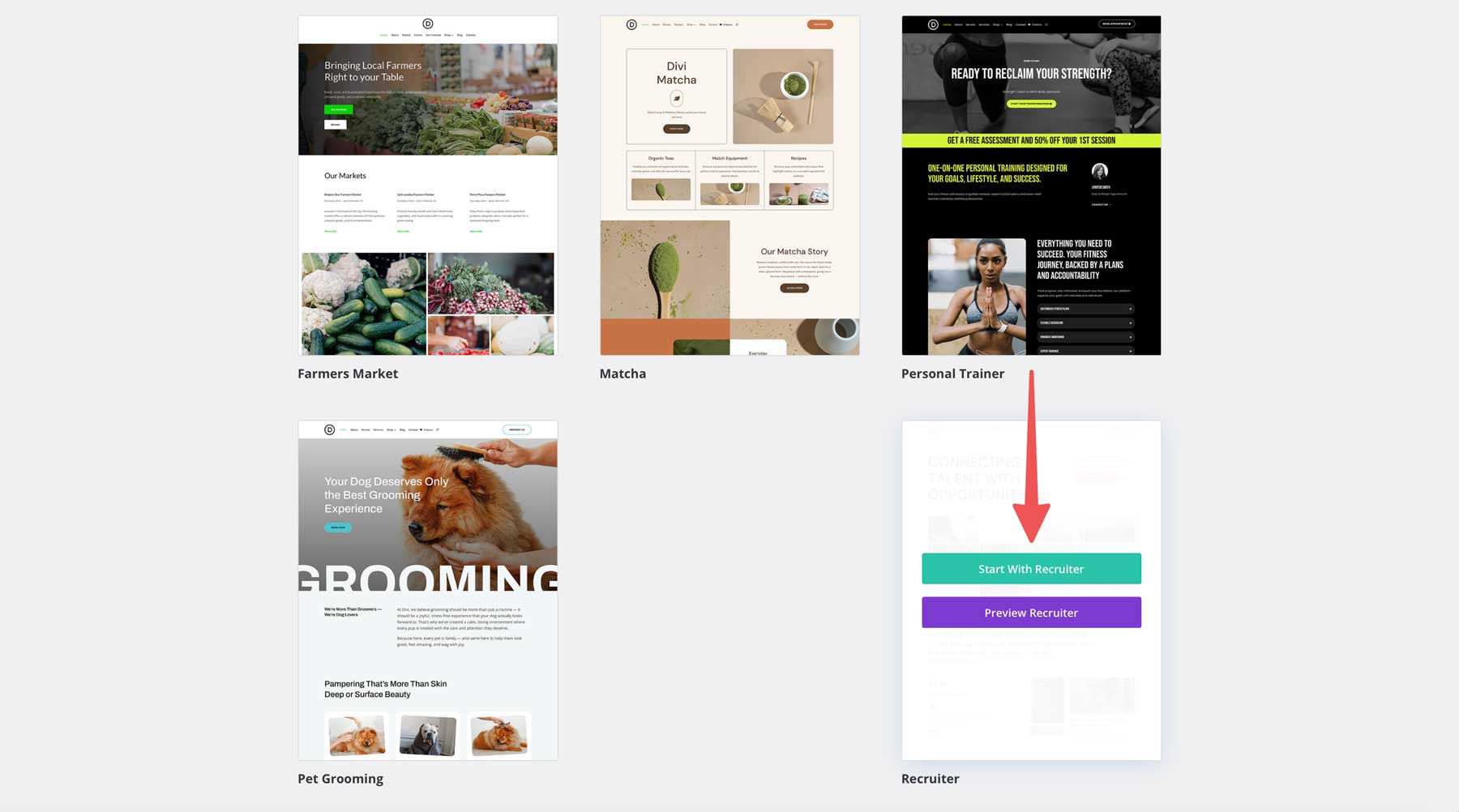 recruiter starter site for Divi