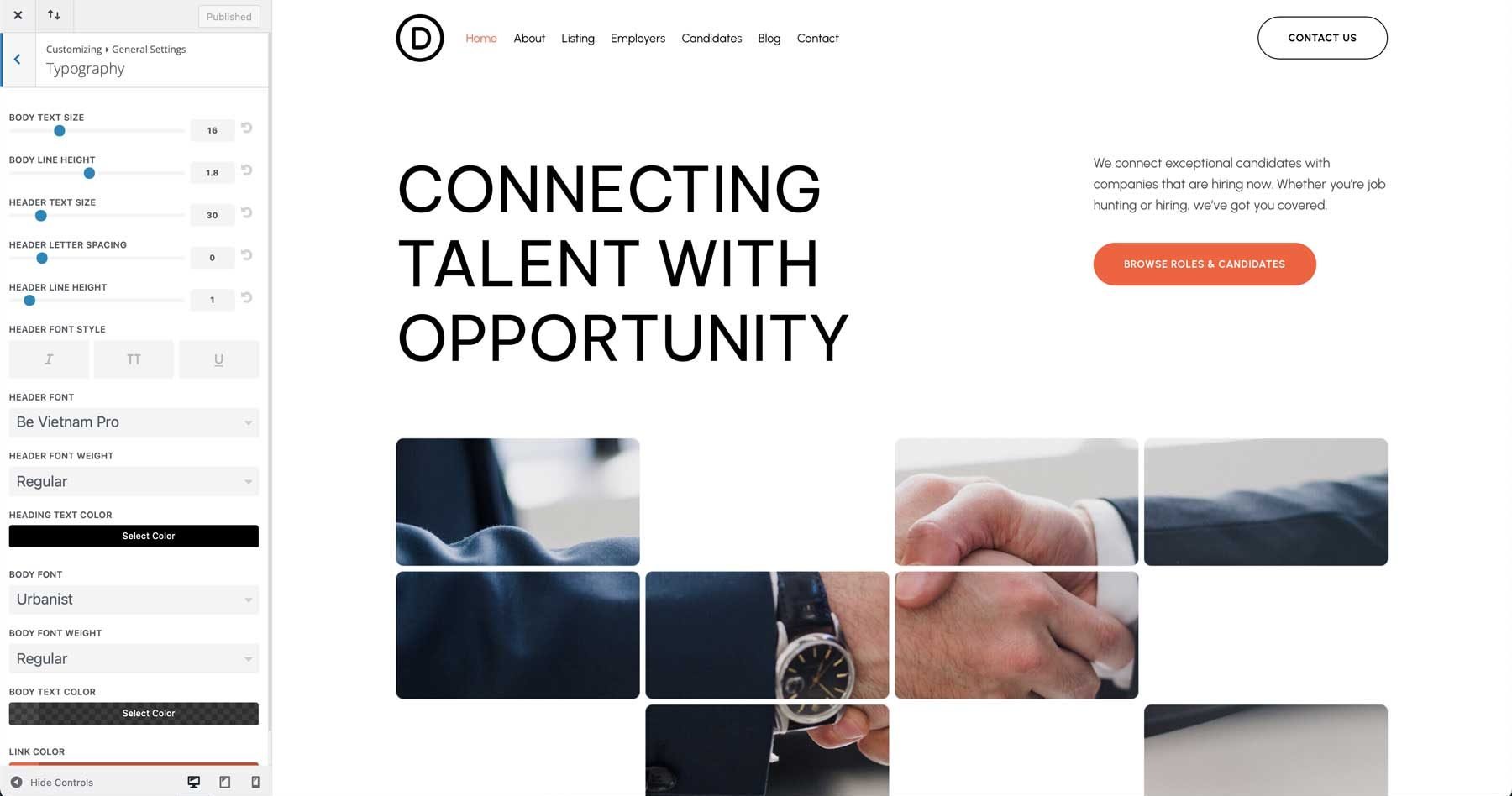 recruiter starter site for Divi
