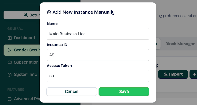 Connecting an instance in WordPress