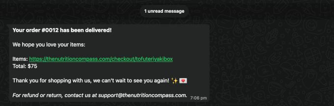 WhatsApp order complete notification