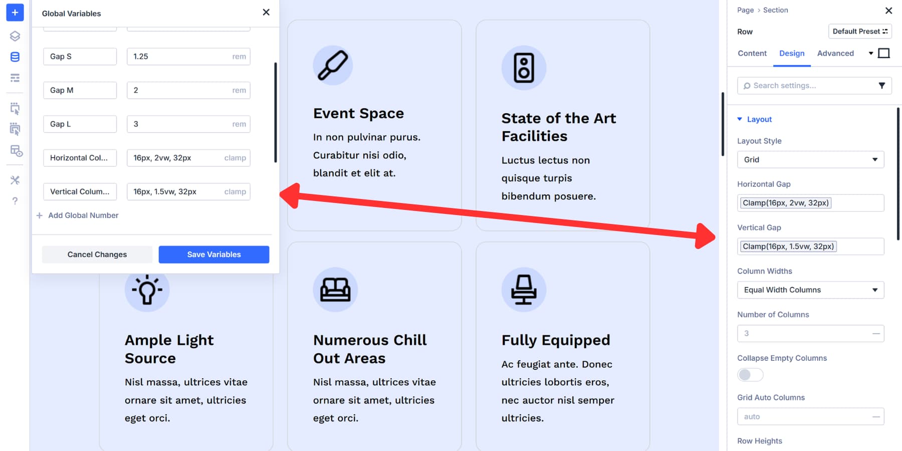 A screenshot of the vertical gap option with design variables being used