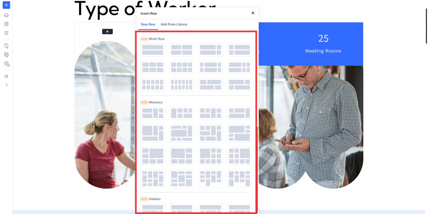A screenshot of various grid layout options available with the grid badge in Divi 5
