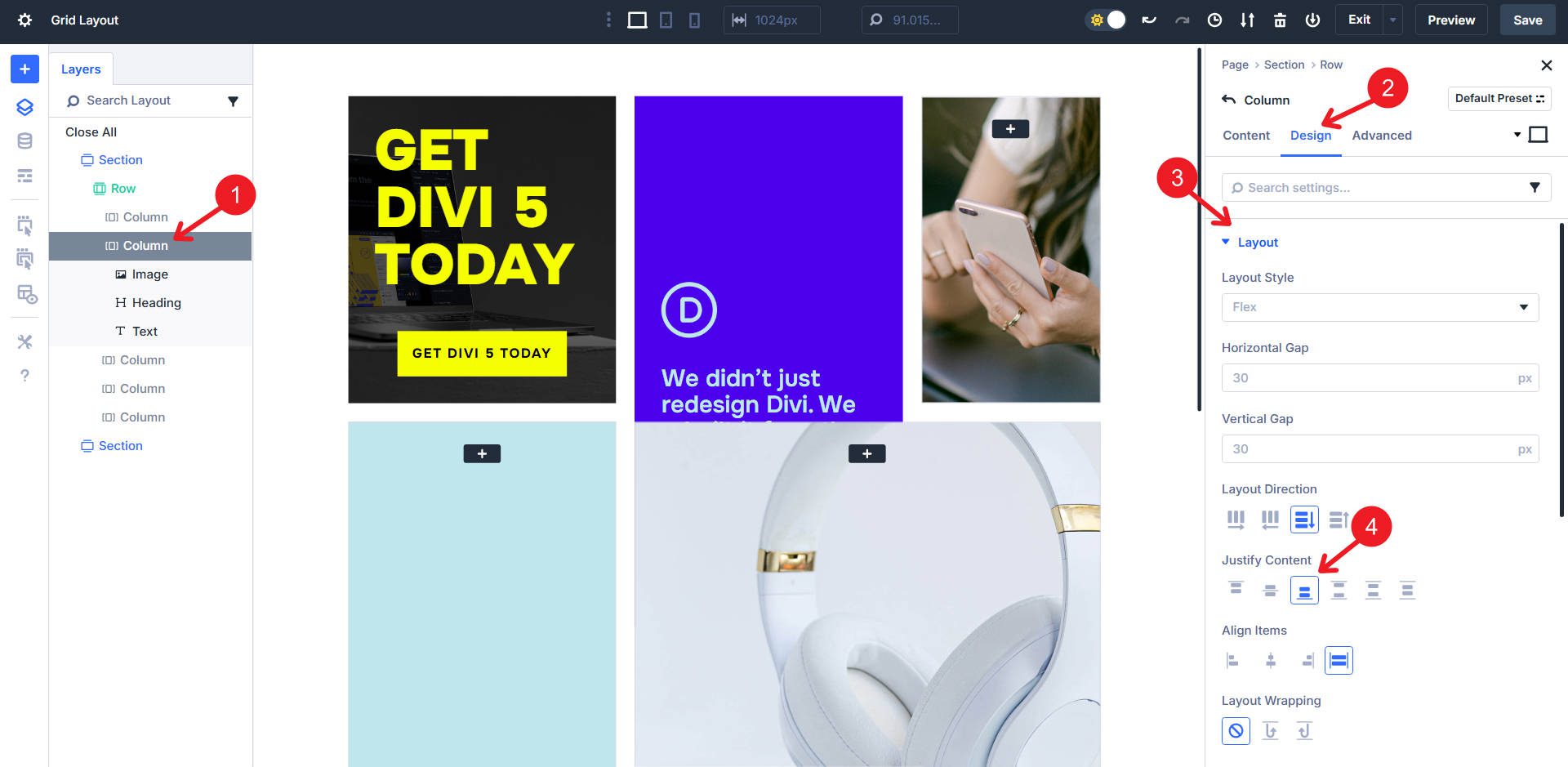 Add Content, Spacing, and Justify Content to Column 2