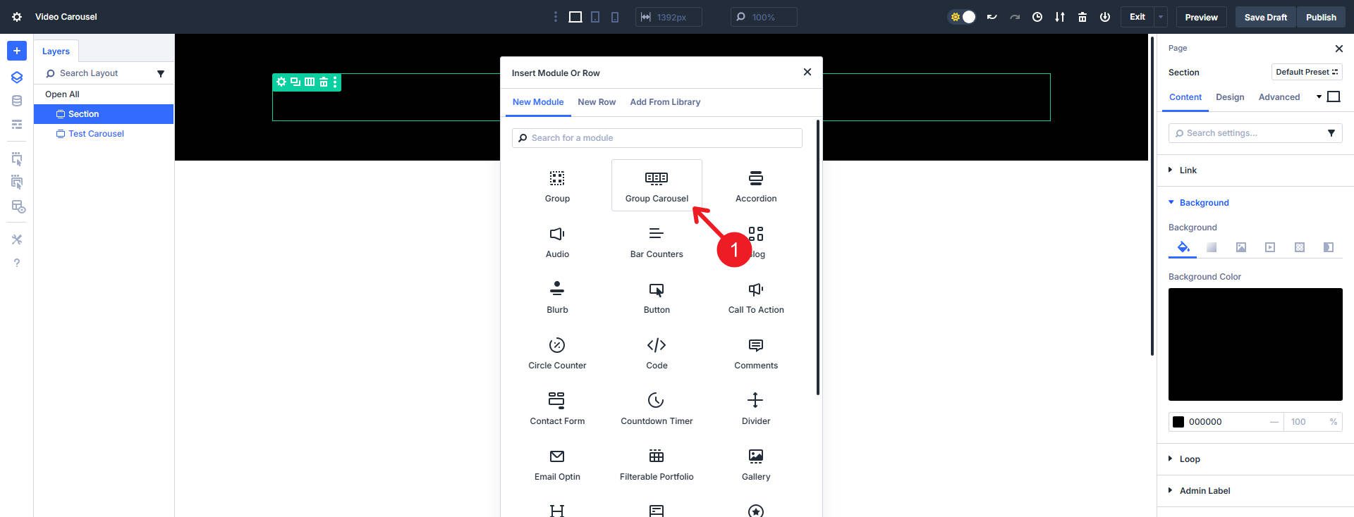 Add the Carousel Module to the Row