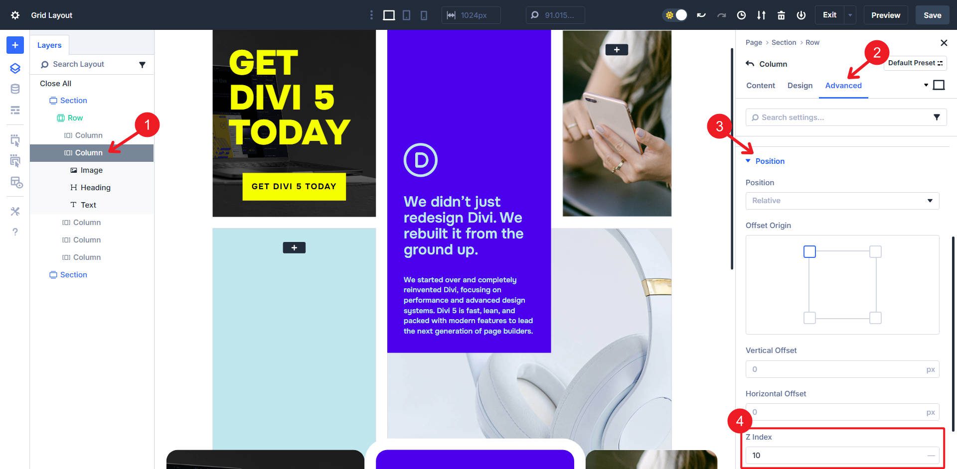 Add z-index to Column 2