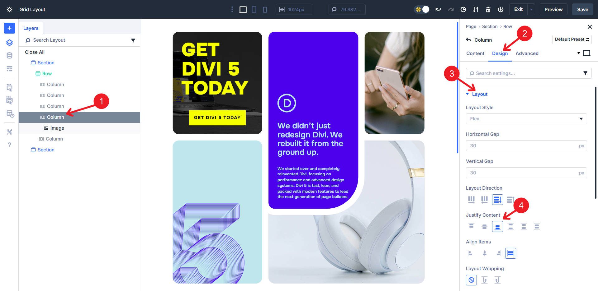 Column 4 Justify Content End to push image module down