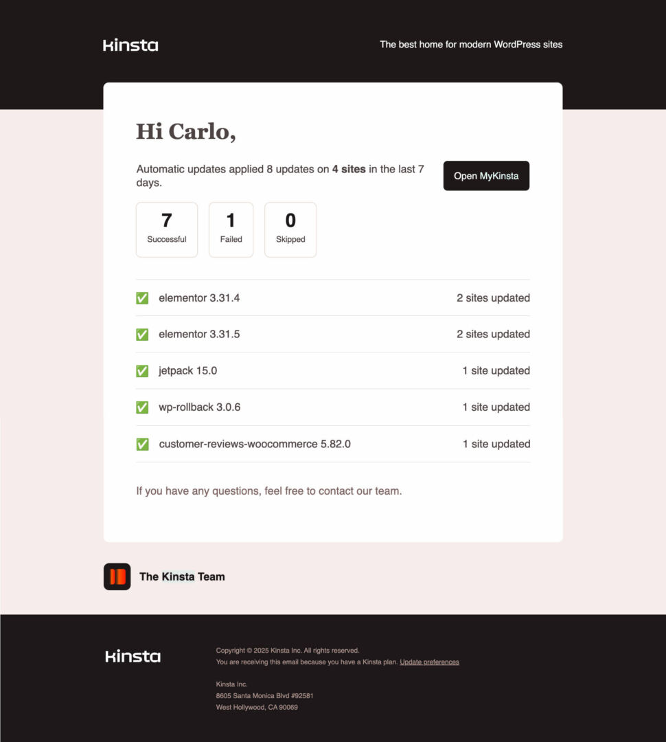 Automatic Updates Summary email