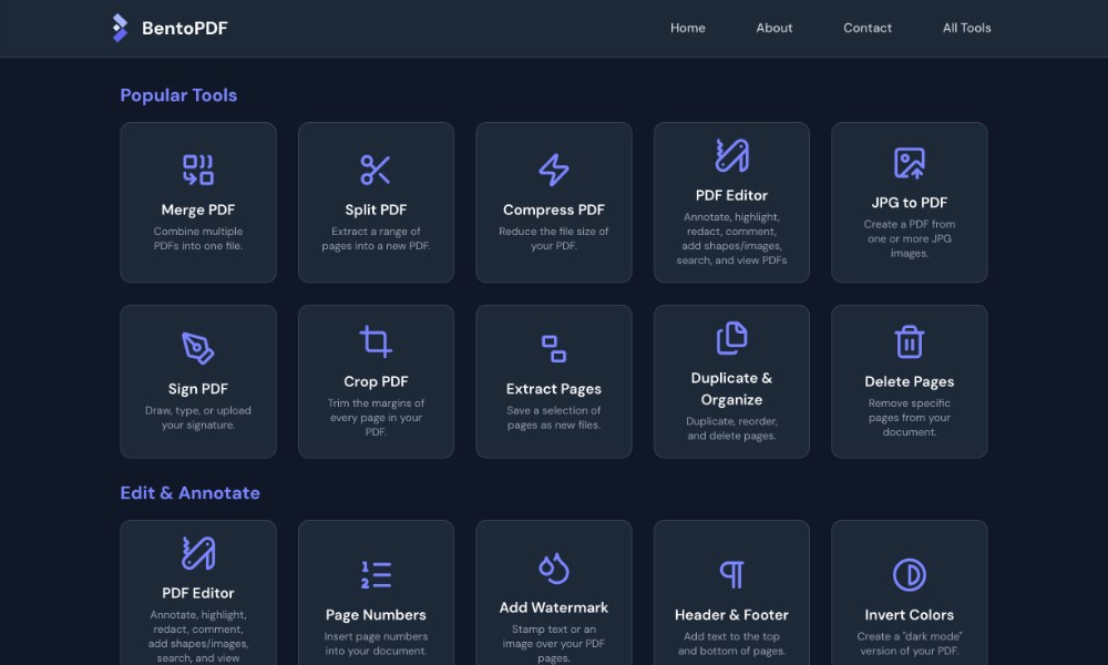 BentoPDF browser toolkit interface