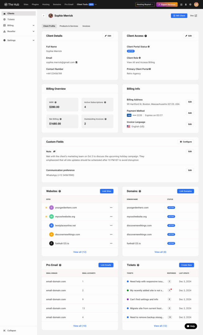 Client profile in The Hub