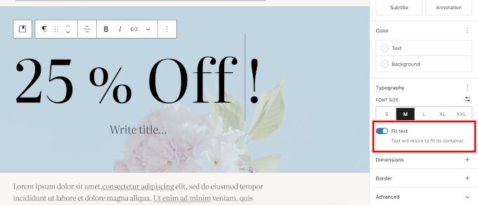 Fit text option added to Typography in WordPress 6.9