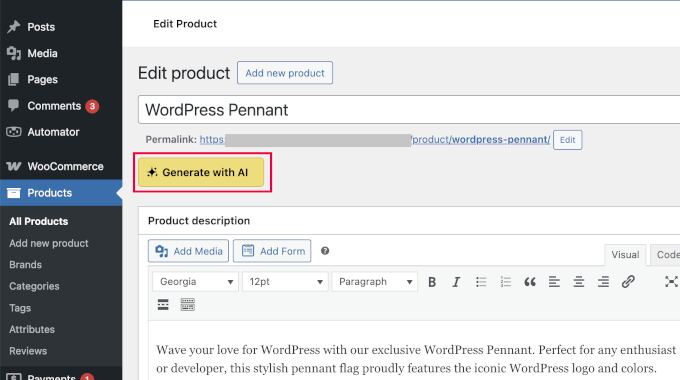 Generate WooCommerce product description with AI