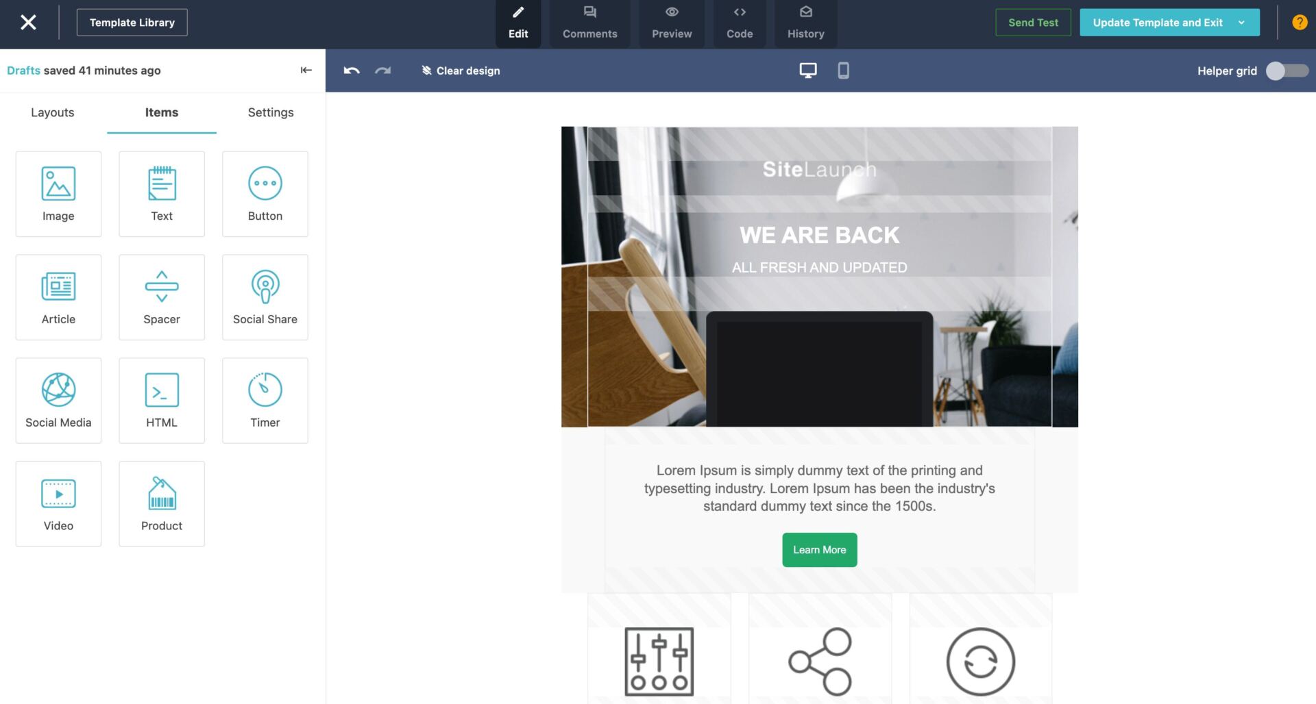 screenshot showing moosend's editor for email marketing for dentist