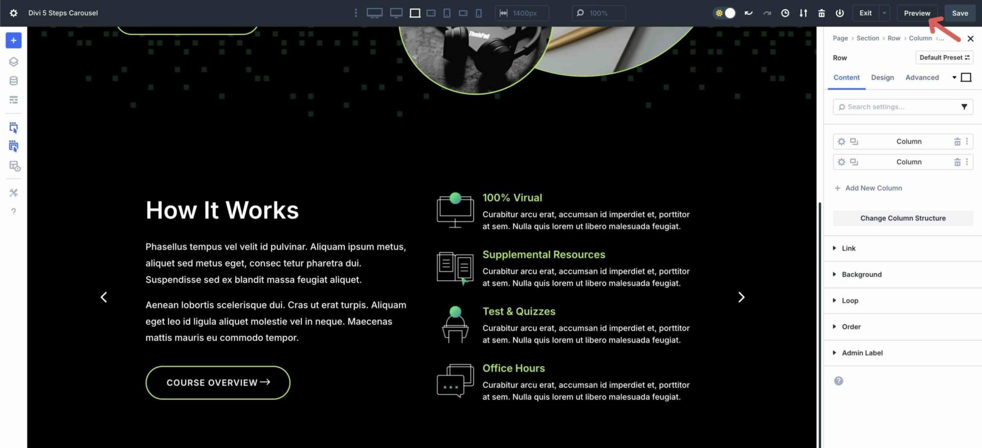 create a steps carousel with Divi 5