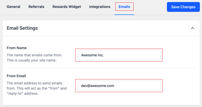 RewardsWP Email Settings