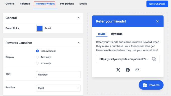 RewardsWP Rewards Widget Settings