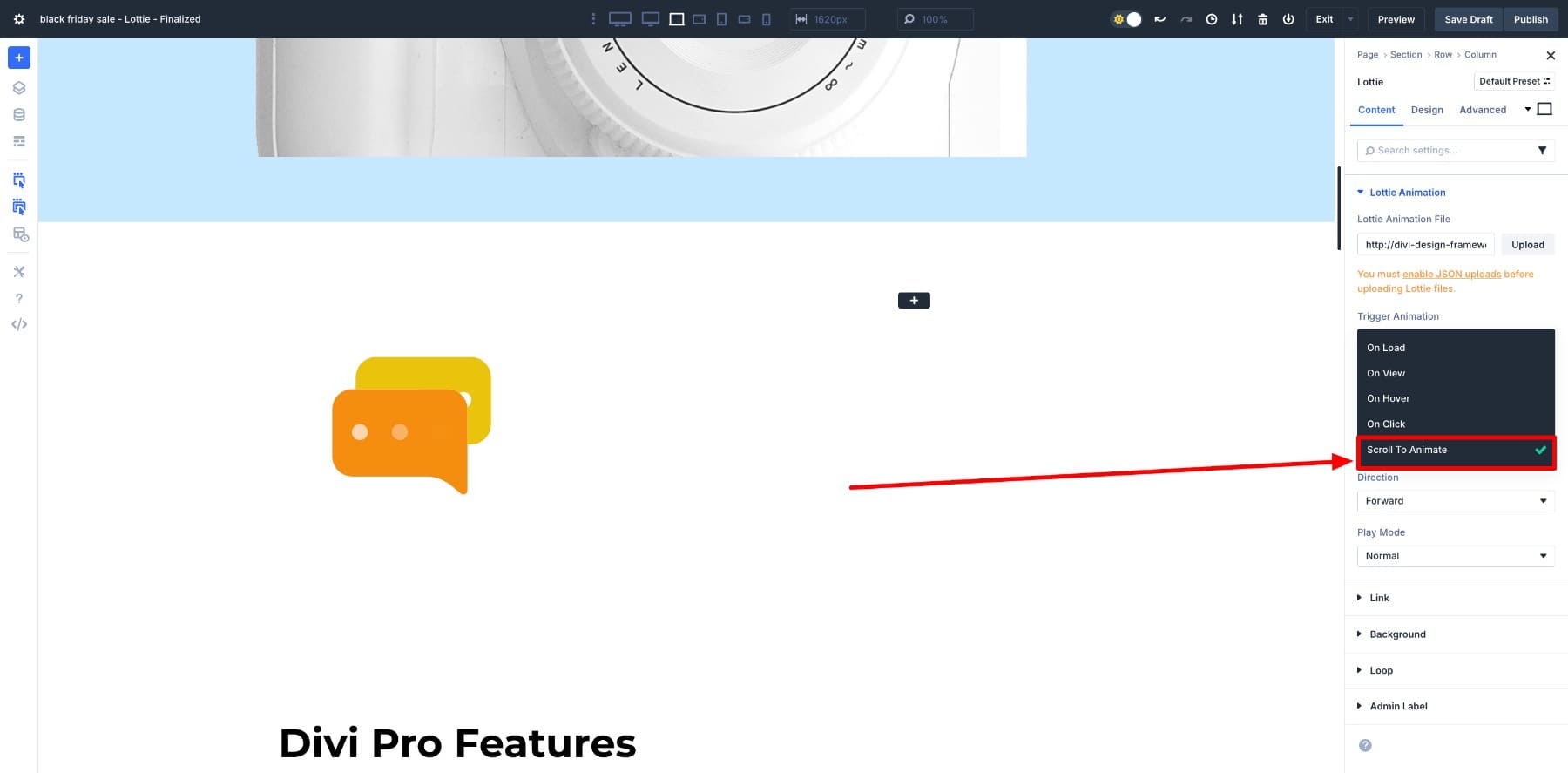 scroll to animate option