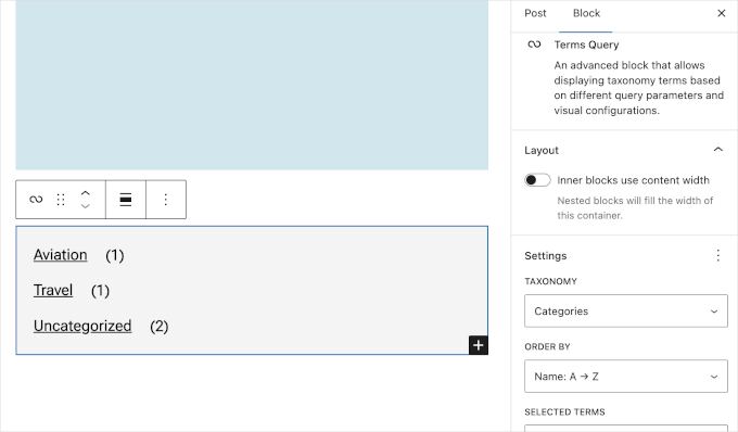 Terms query block in WordPress 6.9