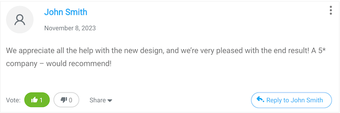 An example of an enhanced comment system on a WordPress blog or website 