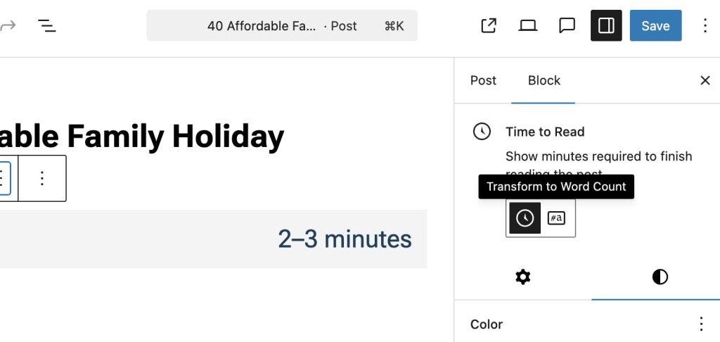 Time to read block in WordPress 6.9