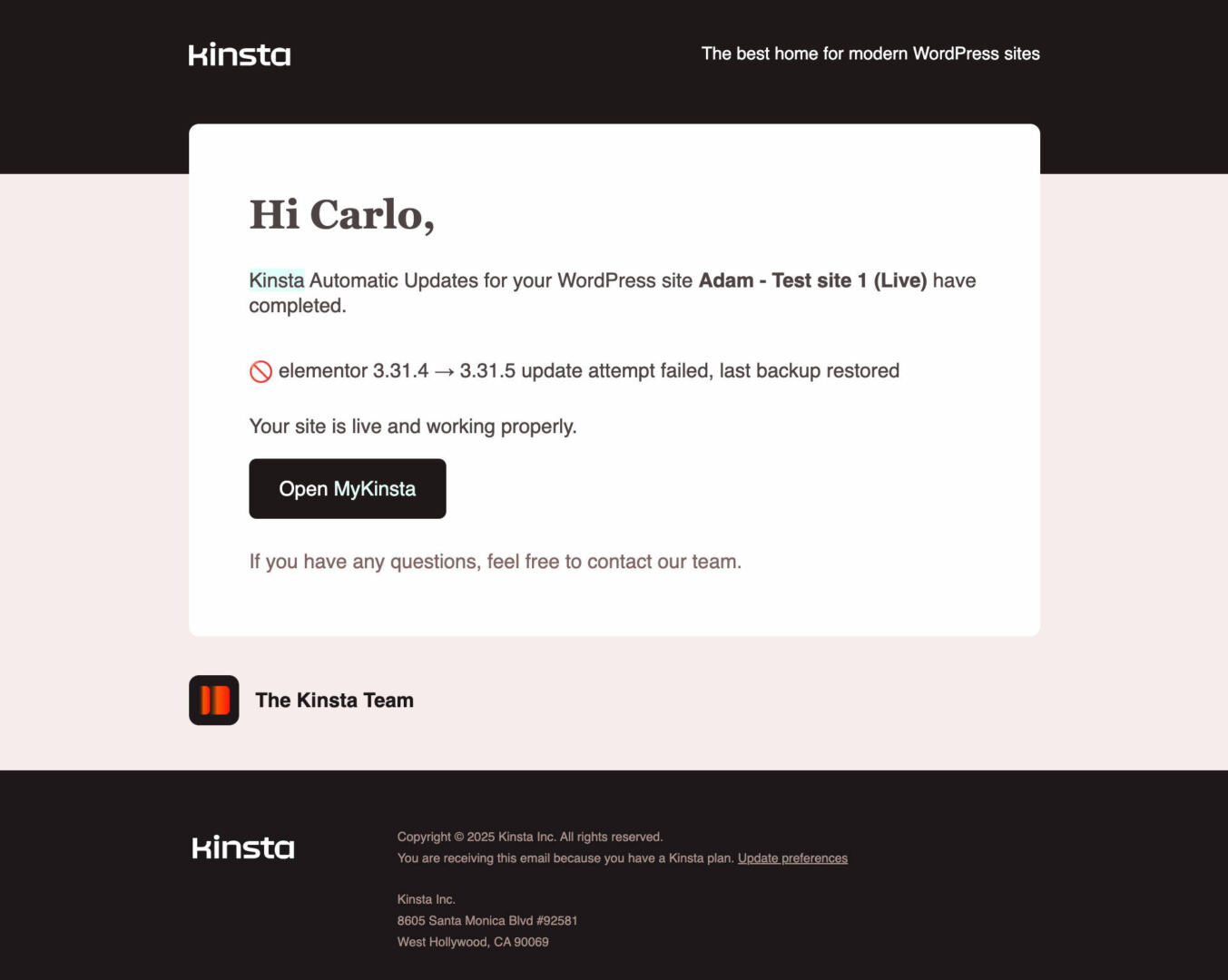 Failed Automatic Updates email