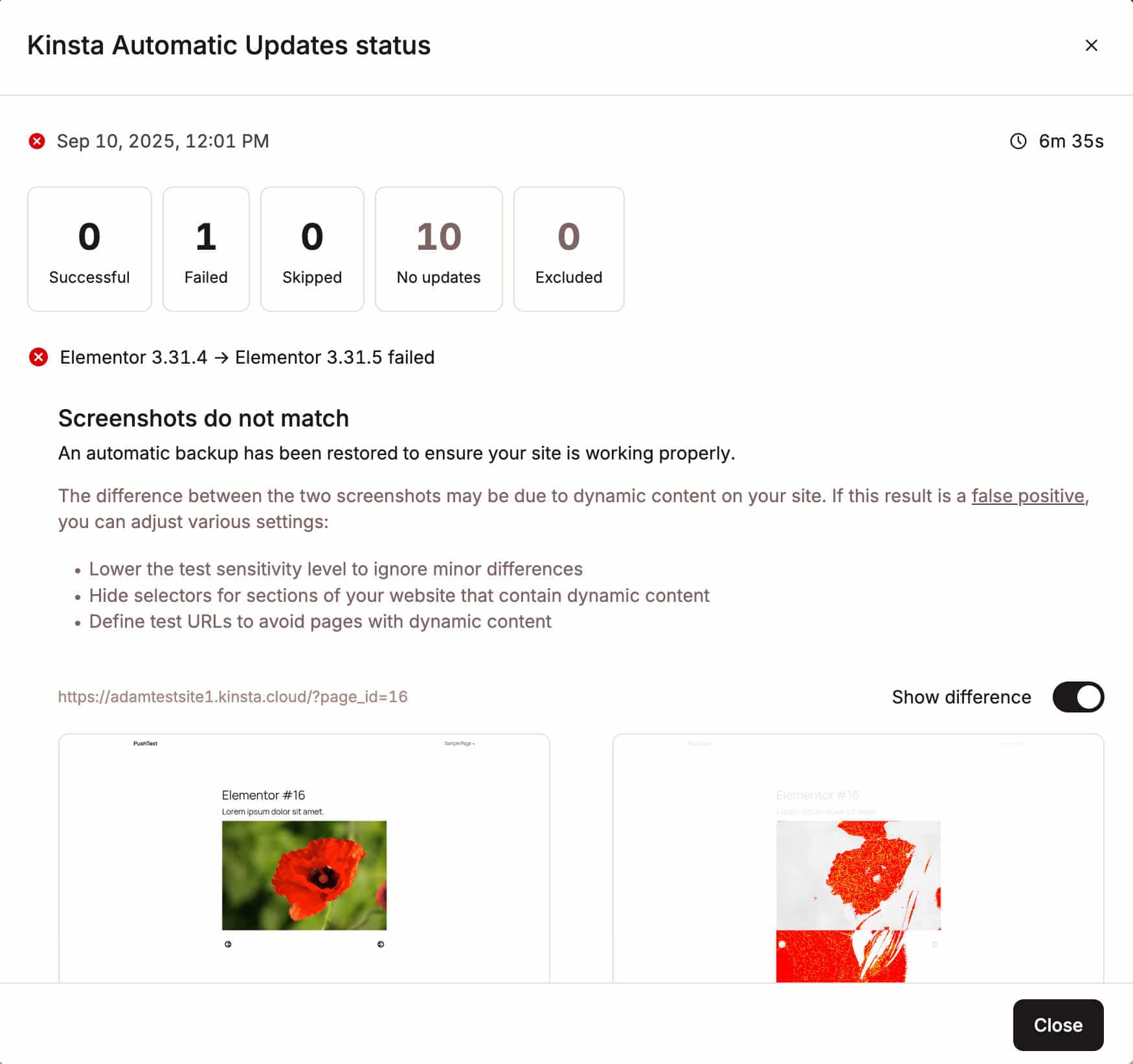 Failed Automatic Updates in MyKinsta
