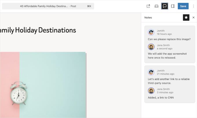 View all notes attached to a post