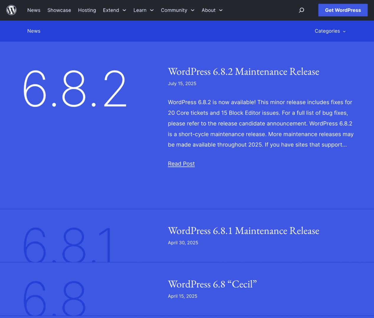 WordPress Core releases