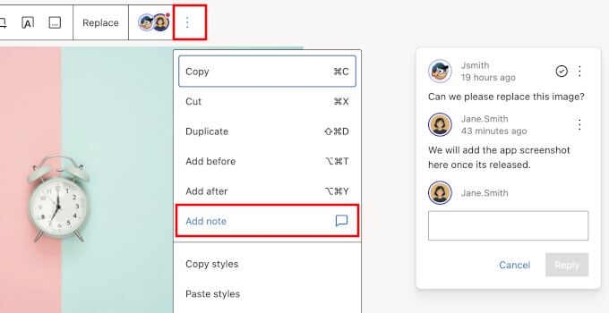 Adding note to a block in WordPress 6.9