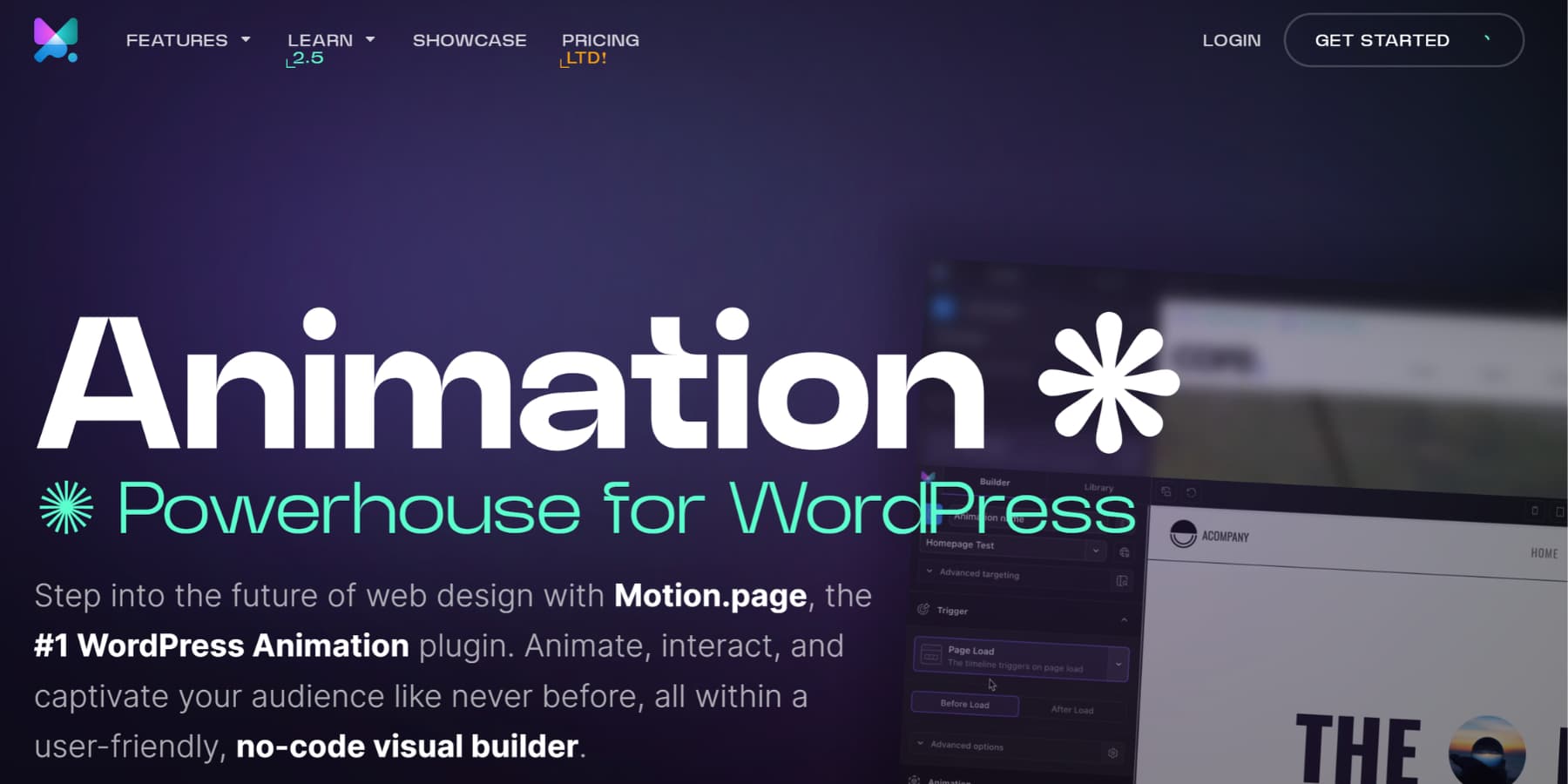 A screenshot of Motion.page's homepage